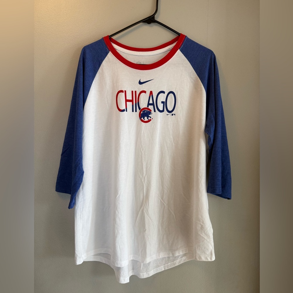Nike Chicago Cubs 3/4 Sleeve Raglan Baseball Tshirt - Red, White, Blue